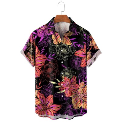 Men's Casual Lapel Floral Print Short Sleeve Shirt 39631015M