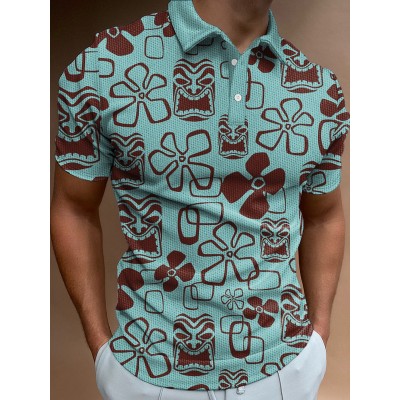 Men's Tiki Hibiscus Short Sleeve Polo Shirt