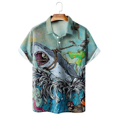 Men's Crazy Pirate Print Lapel POLO Shirt 37653550X