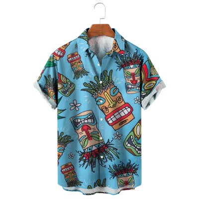 Men's Hawaiian Resort Tiki Mask Short Sleeve Shirt