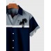 Grey And Blue Stitching Coconut Tree Printing Men's Short Sleeve Shirt