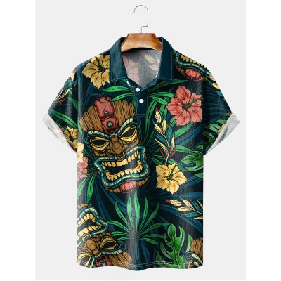 Men's Hawaiian Tikki Mask Art Short Sleeve Polo Shirt